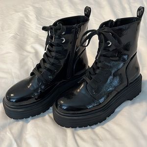 Forever 21 Vinyl Faux-Leather Lace-Up Combat Boots